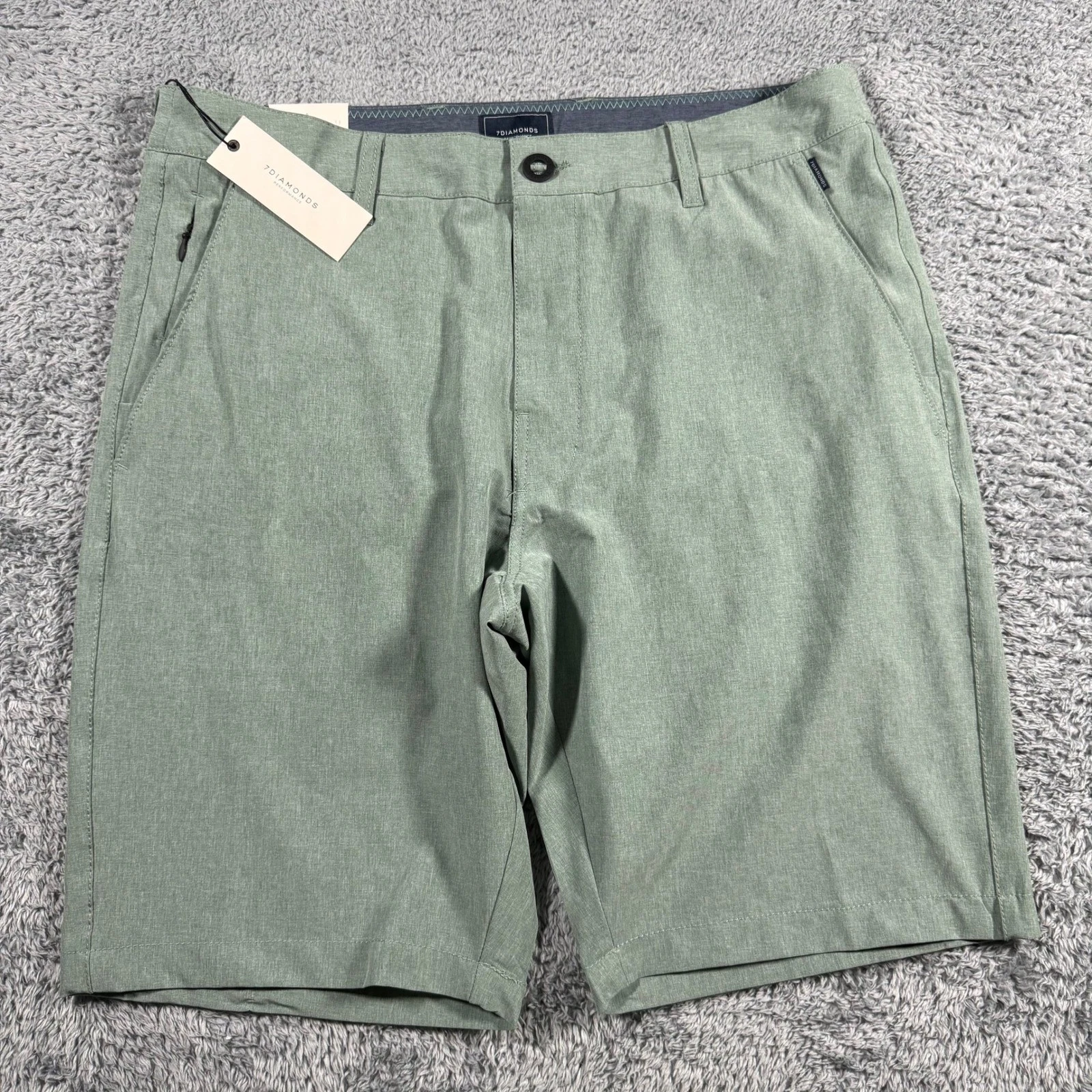 NWT 7 Diamonds Aeroplane Hybrid Shorts Mens 33 Basil Green Performance Heat Abso