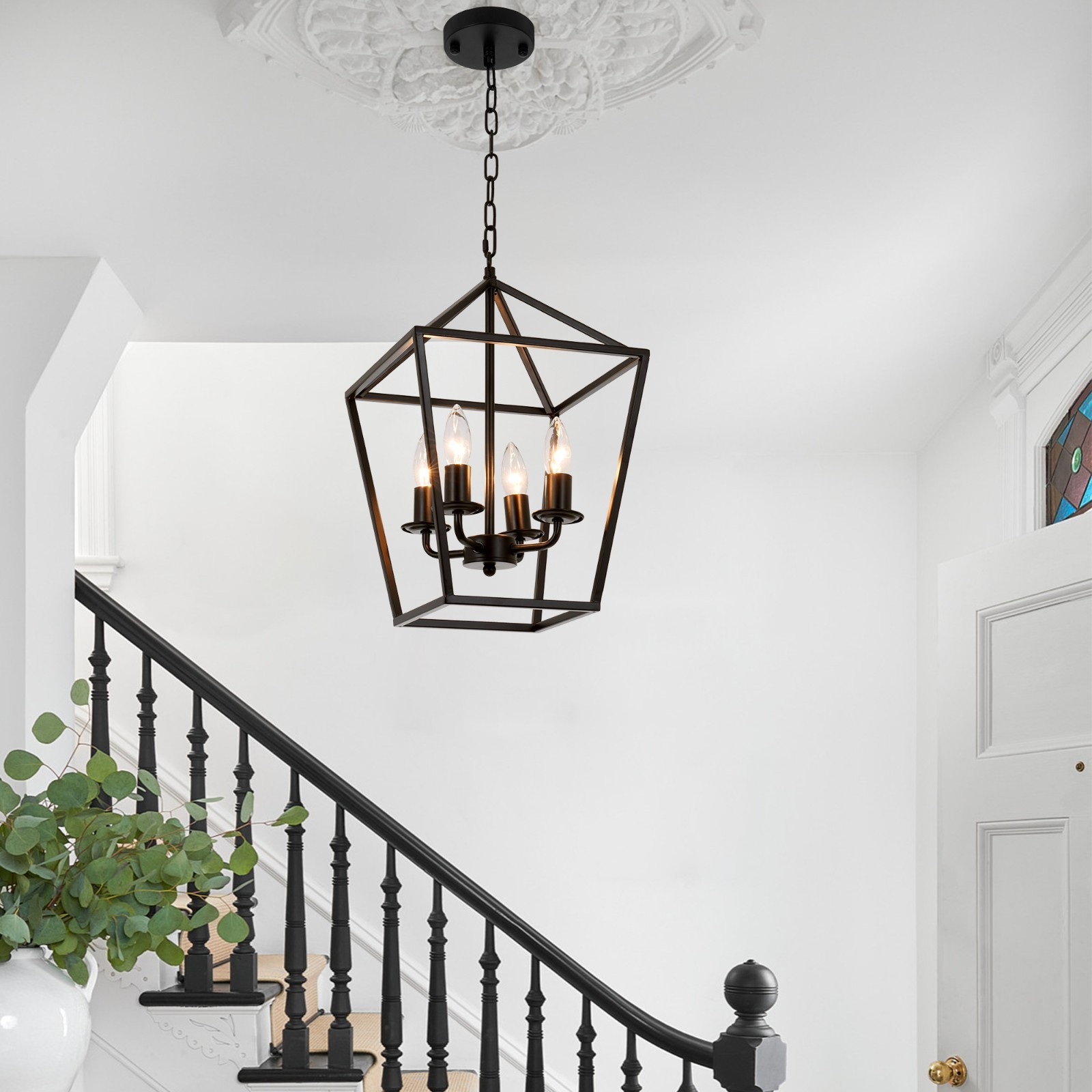 Iron Cage 4-Lights Pendant Lamp Vintage Candles Chandelier Hanging Light Fixture