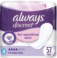 Always Discreet For Sensitive Skin Moderate Absorbency, (57 Count )