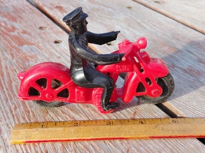Vintage Hubley Plastic Toy 1950s Red Motorcycle and Policeman 