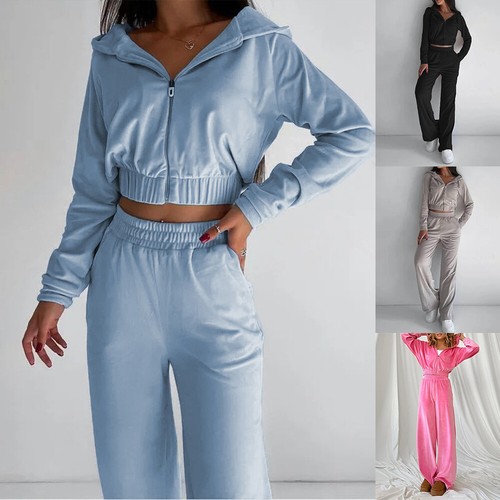 2Pcs Women Hooded Zipper Long Sleeve Tops+Long Pants Tracksuit Holiday Sport Set - Picture 3 of 23