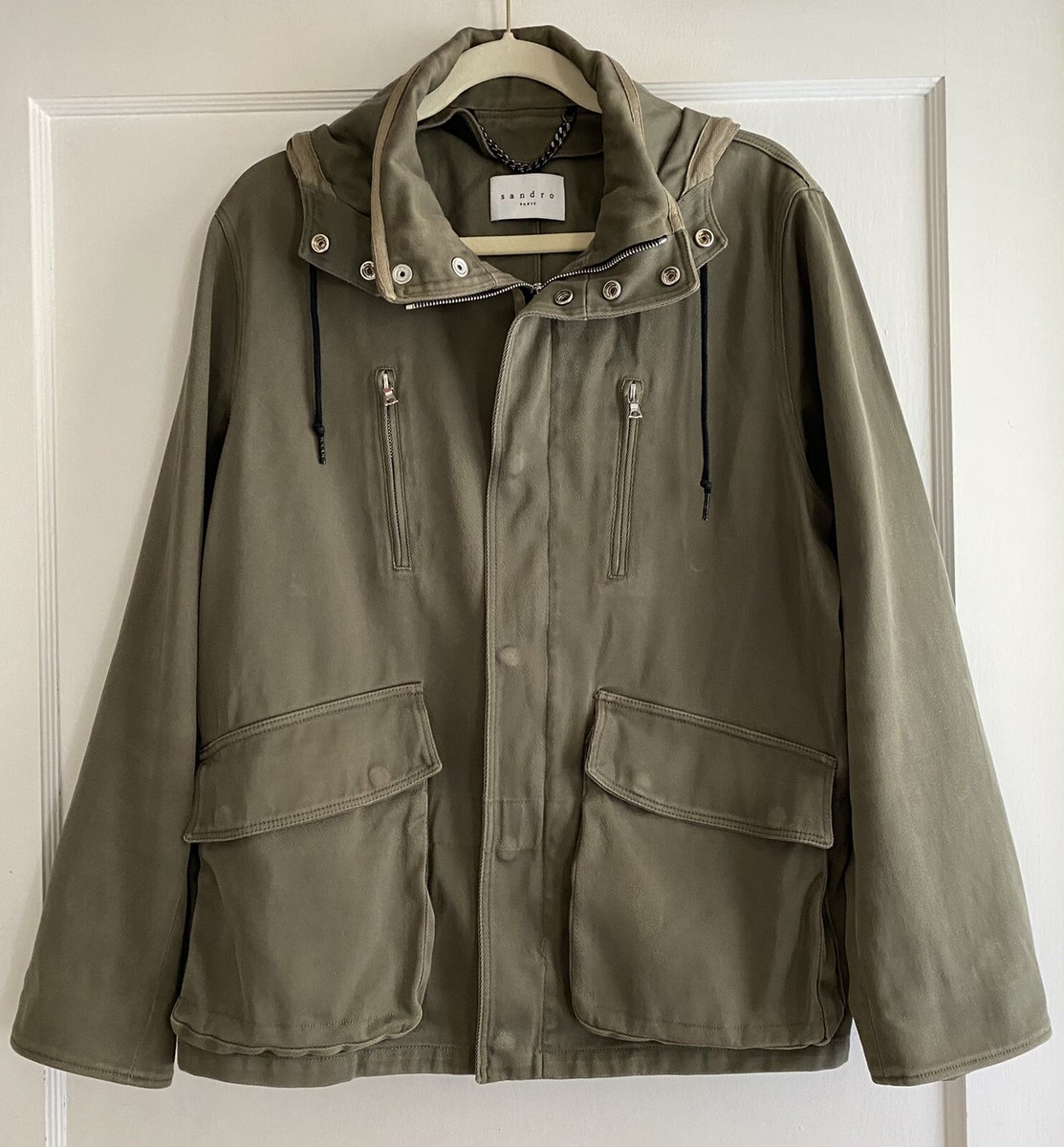 Leather Jacket Sandro Parka Mens Mens Sandro Paris Green Hooded