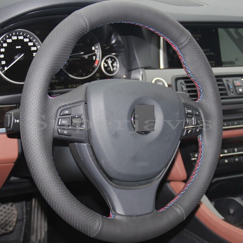 Black Perforated Leather Hand Sew Wrap Steering Wheel Cover for BMW F11 F07 F10 - Picture 4 of 11