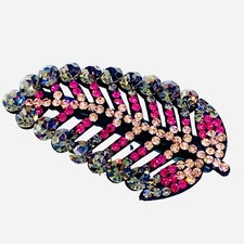 USA HANDMADE LEAF Hair Clip Hairpin use Swarovski Crystal Elegant Gray Pink L10