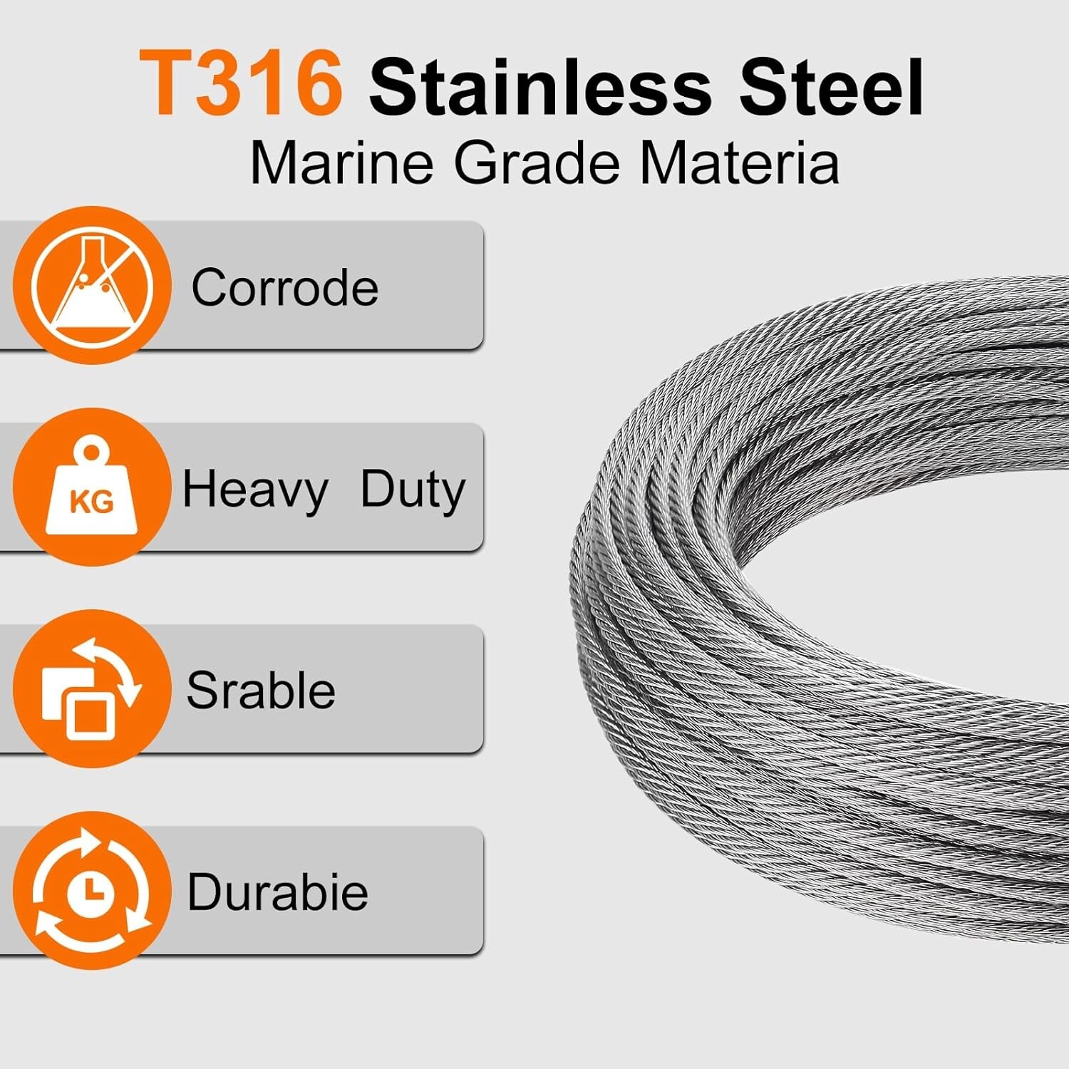 Versatile 100ft Stainless Steel Cable - 1/8" Wire Rope with Loop Sleeve Included