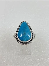 Navajo ~ Sterling Silver .925 Kingman Turquoise Triangular Ring Size 7 1/4