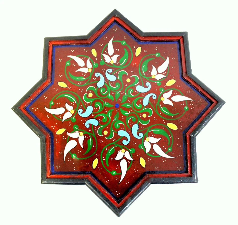 Moroccan Side Table Star Burgundy Red Accent Corner End Piece Authentic Painted - Image 3 of 3