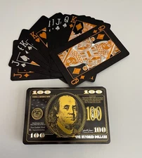 2 Decks USA Dollar 24K Gold Foil Poker Playing Cards Waterproof Reflective