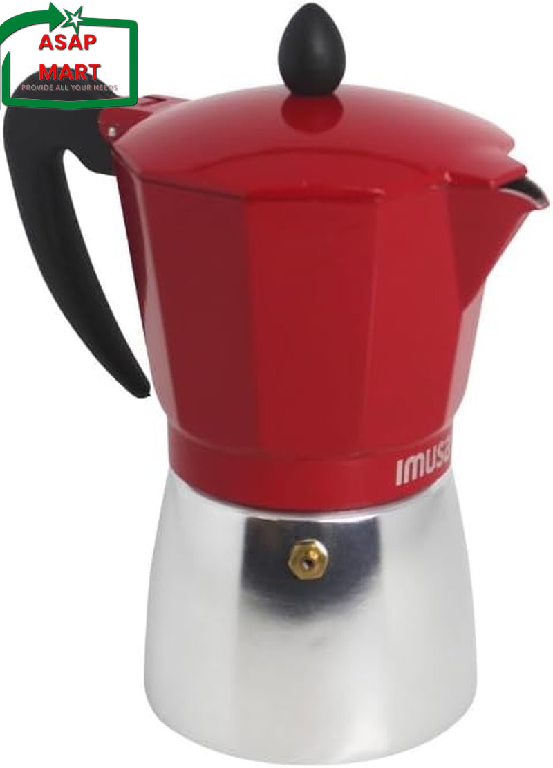 IMUSA USA B120-42T Aluminum Stovetop Coffeemaker, Espresso Machine, 3-Cup, Red.