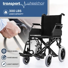 ALL-TERRAIN 4-Wheel Foldable Transport Wheelchair Detachable Swing-Away Footrest