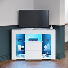 ELEGANT TV Unit Corner Cabinet With LED Light & 2 Drawers 100 cm High Gloss Door