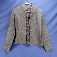 Jennyfer J 100% Leather Suede Jacket Vtg 1960s Rock Band Military Style Large