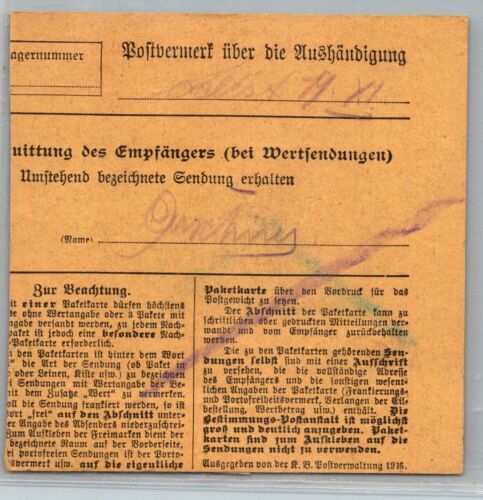 GERMANY BAYERN 1916 WWI POSTAL PARCEL CARD ADDR WASSERBURG CANC ROSENHEIM - Picture 2 of 2