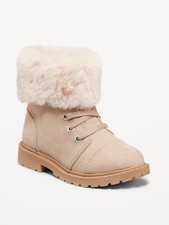 Old Navy Faux Fur Cuff Lace Up Boots for Girls - Toddler Size 8 - BRAND NEW