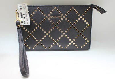Michael Kors Daniela Grommeted Leather Wristlet Black Color