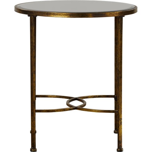 Antique Gold Round Accent Table with Mirrored Top - Vintage Decorative Furniture - Picture 5 of 6