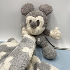 DISNEY BAREFOOT DREAMS MICKEY MOUSE GRAY SECURITY BLANKET STUFFED ANIMAL PLUSH