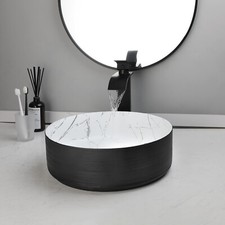 Lavabo da bagno in marmo bianco nero 14" tondo in ceramica con rubinetto