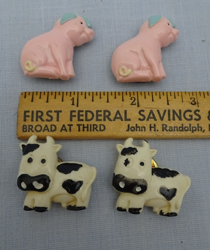 VIntage Lot of 4 Chunky COW & PIG Barnyard Animal Button Covers - Picture 3 of 3