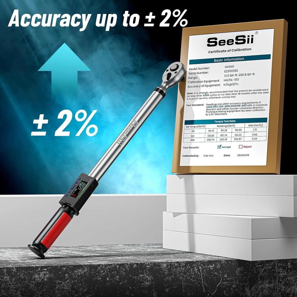 Seesii 2 Torque Accuracy Electric Wrench 1/2" 17-340N.m Electric Torque Wrench
