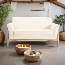 57.5" Width Beige Fabric Cushioned 2-Seater Modern Loveseat
