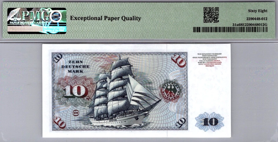 Germany 10 Mark 1970 PMG 68 EPQ SUPERB GEM UNC Pick # 31a - Image 2 of 3
