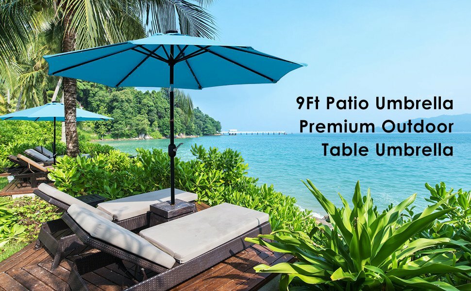 Sun Ray 9 Solar Lighted Patio Umbrella Buff Beige For Sale Online Ebay