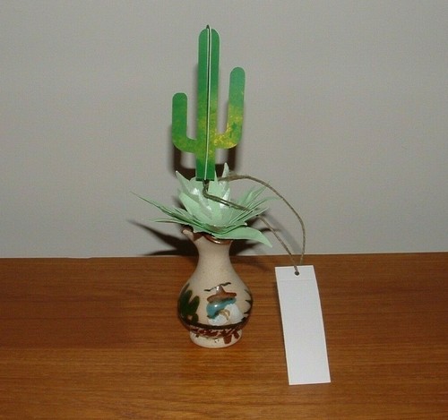 Paper Handmade Floral Succulent & Saguaro Cactus in Upcycled Vase, w/ Gift Tag