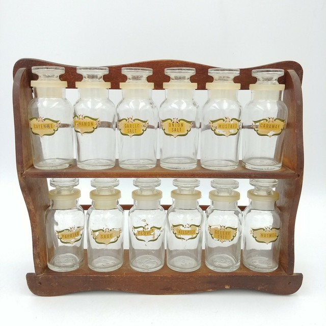 Set of 12 Apothecary Spice Jars w/Wooden Rack T.C.W. Co. USA eBay