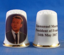 Birchcroft China Thimble -- Presidents -- Emmanuel Macron -- Free Dome Box