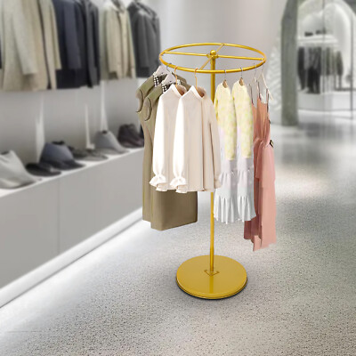 Gold Rotatable Round Garment Rack Floor-Standing Display Clothes Shelf Adjust