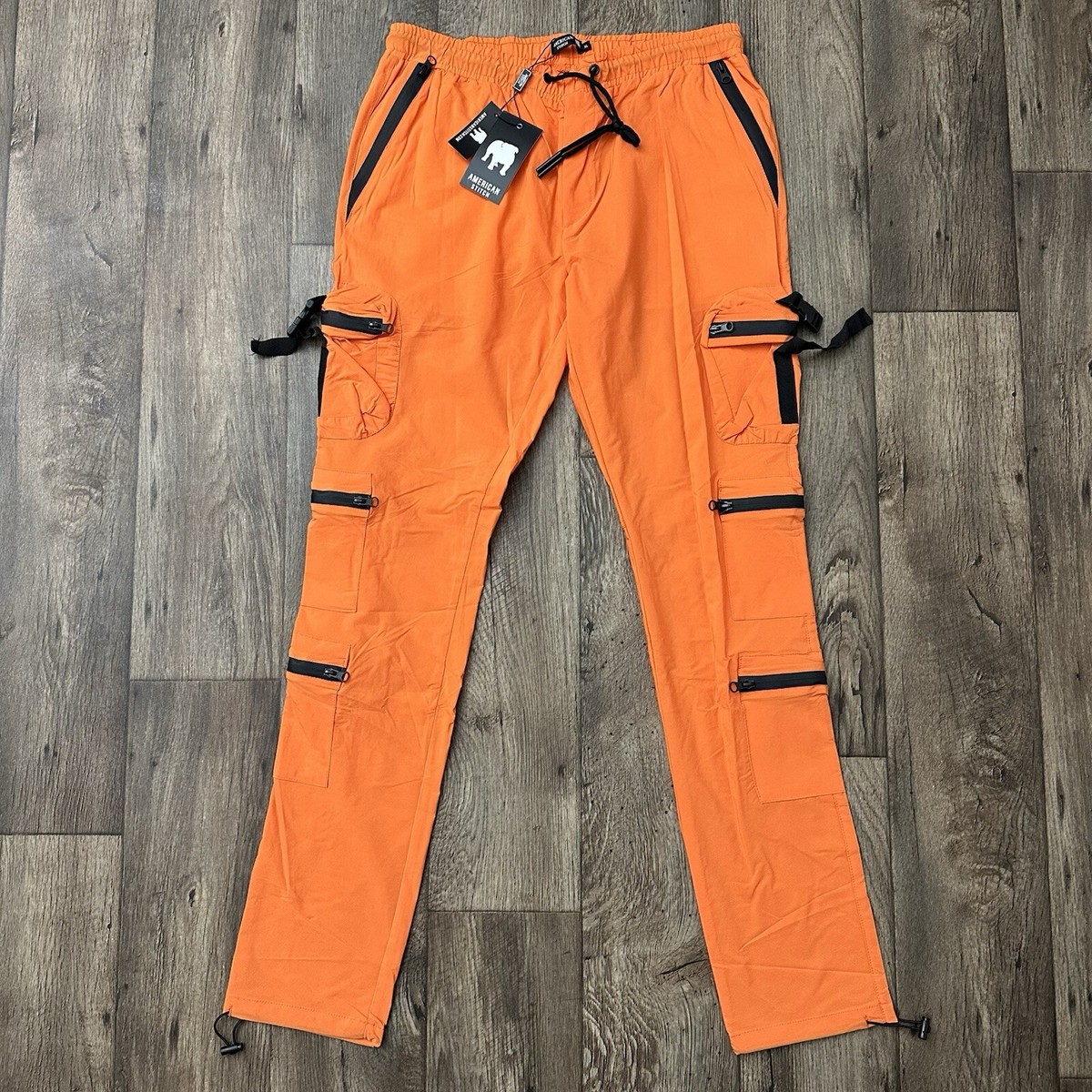 American Stitch Cargo Jogger Pants Orange Medium-Long Nylon Lightweight  Size XL