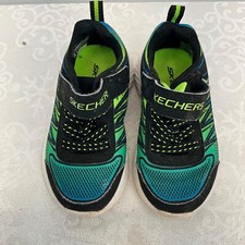 Skechers Kids 6 Green Black Athletic Shoes Hook Loop Closure Style 403737N