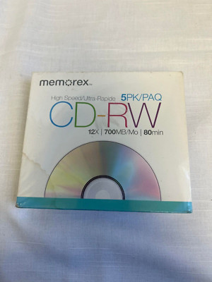 NEW 5 PACK OF MEMOREX 12X 700MB 80 MIN CD-RW DISKS CDS