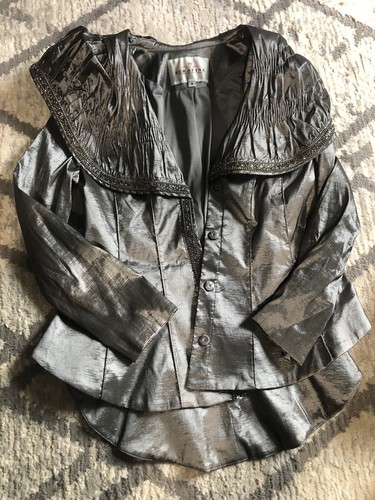 Serafina Premium Apparel 3 Pc Skirt Suit Formal Sz 8 Gray Rhinestones Vintage - Picture 3 of 4