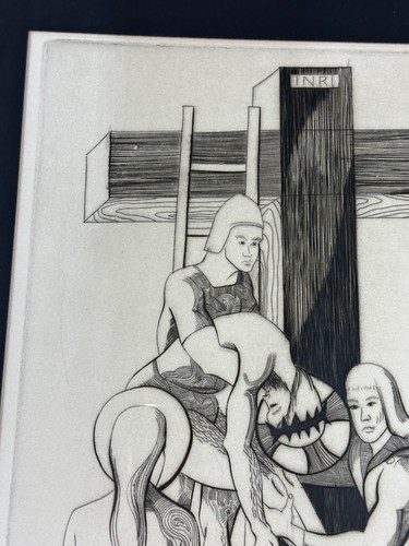 Ray H. French Etching Signed Art Print 1959 "Jesus Taken Down From the Cross" - Picture 5 of 12