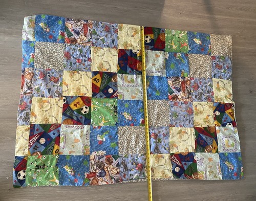 Childs Patchwork Bedspread Quilt Blanket Reversible Handmade 54 in x 36 in - Picture 4 of 13