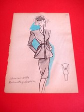   Zeichnung Original Skizze Mode Modezeichnung Damen Elegant 30er 40er Jahre 