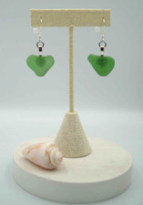 Green Sea Glass Pieces: Rare Heart Shaped Earring Pair E 37