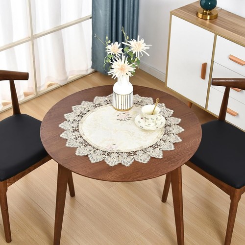 Small Round Lace Doily 24 inches Floral Table Topper Elegant Beige Tablecloth... - Picture 2 of 3