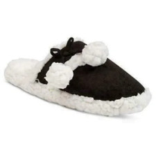 Womens Charter Club Black Memory Foam Sherpa Scuff Slippers W/Pom Poms S