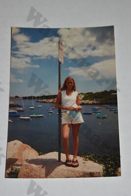 outdoor candid pretty blonde girl in shorts VINTAGE PHOTOGRAPH  Ku