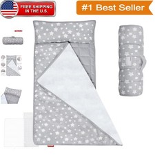 Star Pattern Toddler Nap Mat with Pillow - Lightweight 21"x50" Travel Friendly