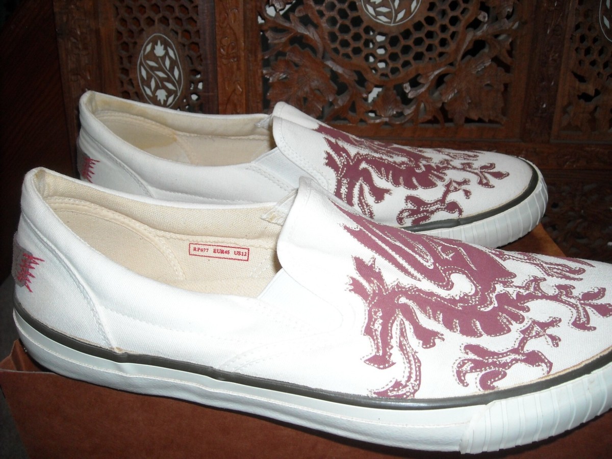 REPLAY canvas slipon, mens 12, red sole dragon embroidery vintage