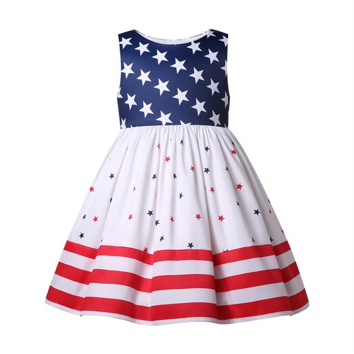 4th of July Dress Toddler Girls USA Flag Stars Sundress Kids Patriotic Outfits - Picture 2 of 14