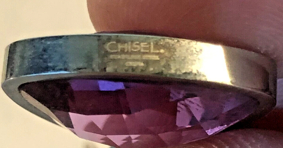 Pendientes Cincel Grande Acero Inoxidable Sintético Amatista Vidrio Corte 22mm NUEVO Foto 3 de 4