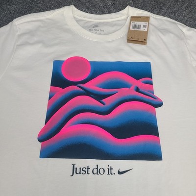 Nike Shirt Mens 2XL White Pink Mural Artistic Wave Graphic Just Do