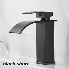 Waterfall Faucet Stainless Steel Black Hot and Cold Bathroom Wash Basin High and