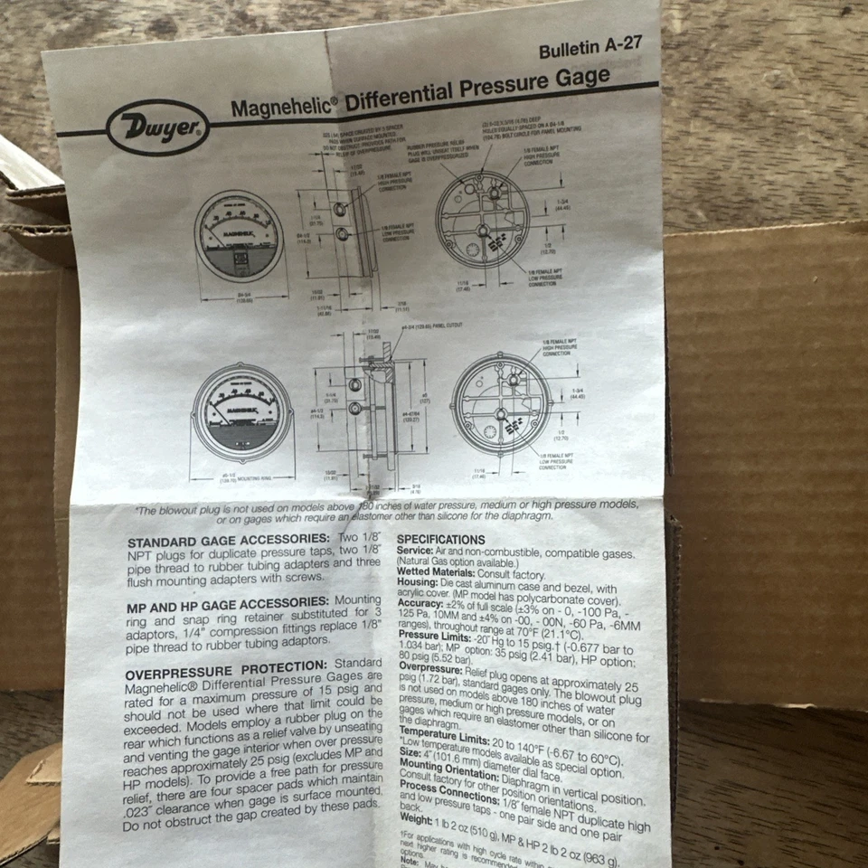 DWYER 2040 Pressure Gauge,0 to 40 In H2O 1W475 - Image 4 of 4