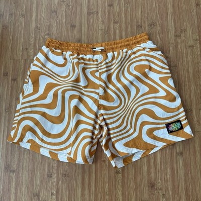 Slunks Shorts Men XXL Lined Behaves Waves Volleyball Gold White Elastic Waist